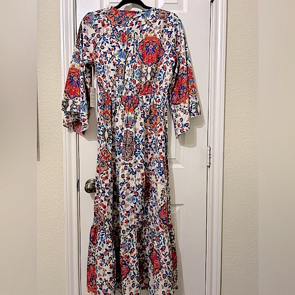 Anthropologie Floral Maxi Dress - Red, Blue, Cream - Picture 3 of 10